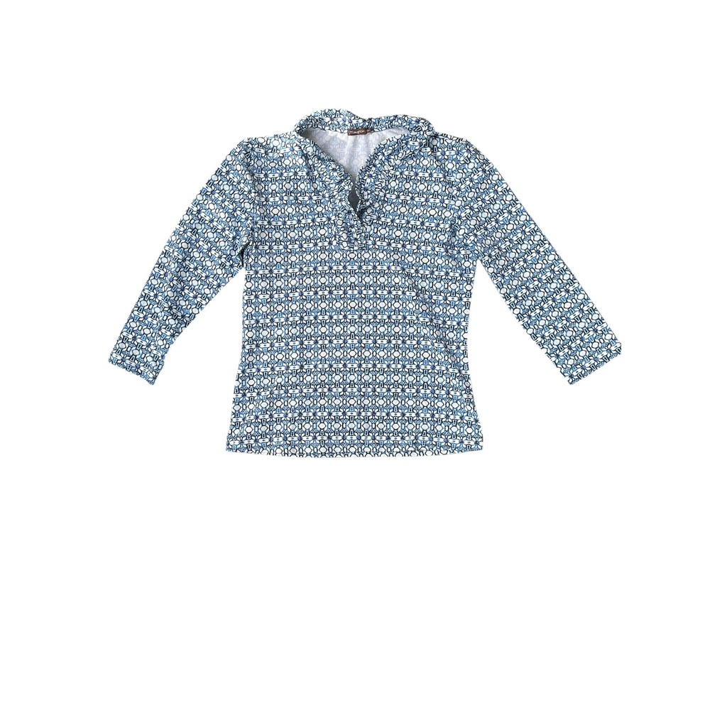 J.McLaughlin Durham‎ Ruffle Collar Geometric Print Top 3/4 Sleeve Women's XS